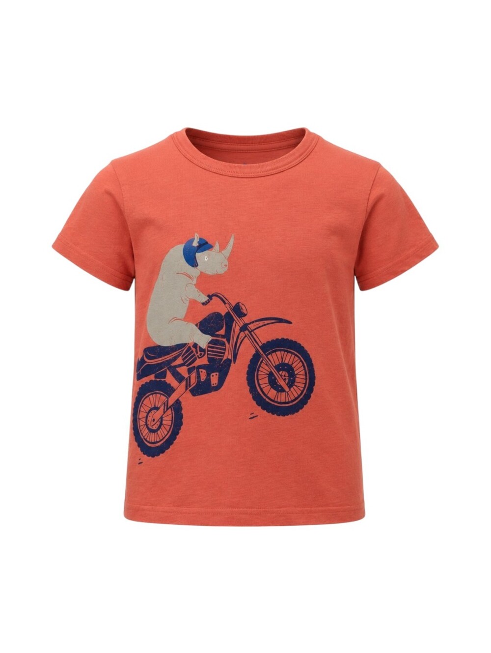 Mini Boden Kids Orange Rhino Motorcycle Tshirt Short Sleeve Cotton Boys Size 6 7